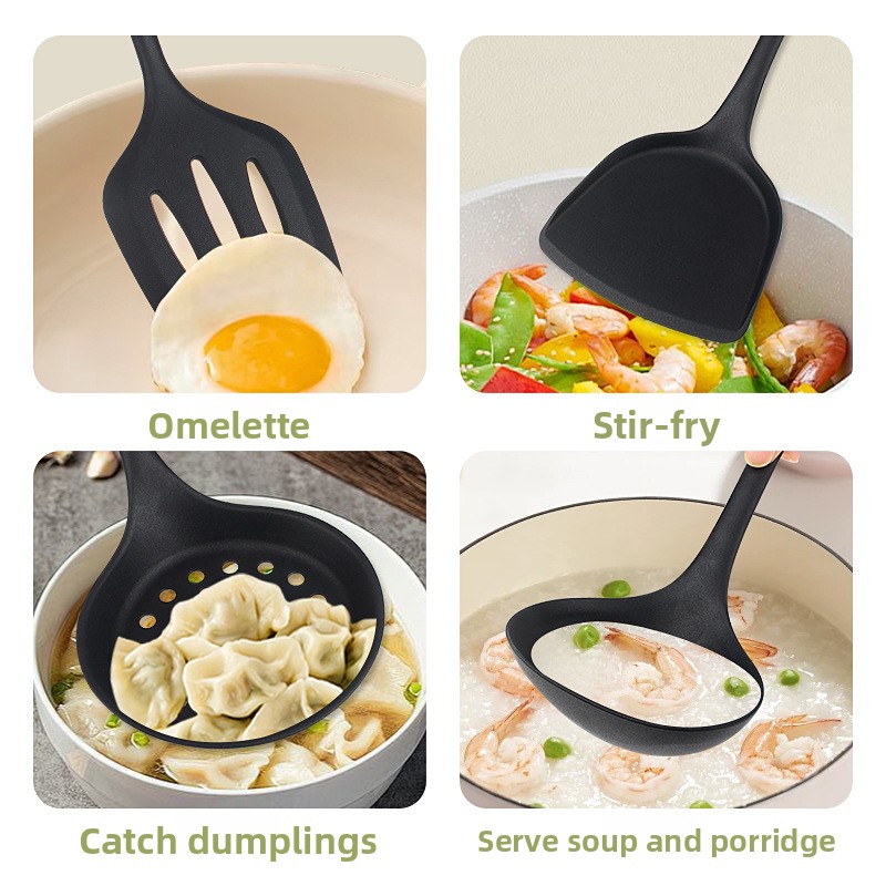 Home Cooking Chinese - ตะหลิวซิลิโคนสำหรับกระทะจีน ทัพพี ตะกร้อตักอาหาร อุปกรณ์ทำอาหารแบบไม่ติดกระทะ สำหรับครัวเรือน ตะหลิว