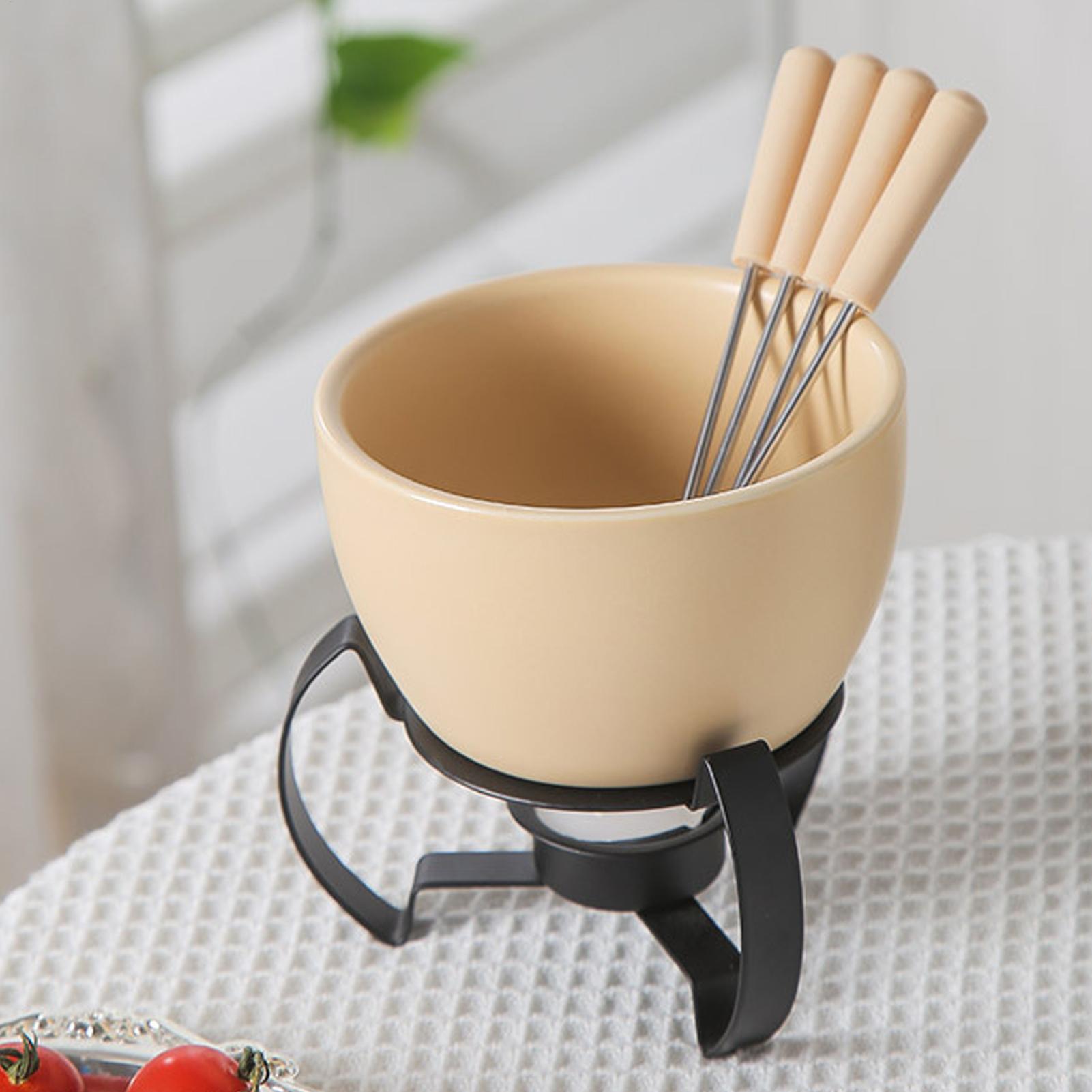 Fondue Pot Ceramic - ชุดแก้วเซรามิกขนาดเล็ก 450 มล. สำหรับฟองดู พร้อมส้อม หม้อละลายช็อกโกแลต
