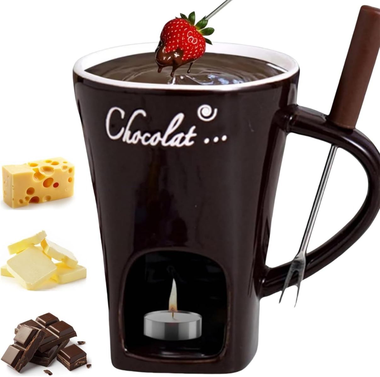 Fondue Pot Ceramic - แก้วเซรามิกอเนกประสงค์สำหรับฟองดูช็อกโกแลต หม้อหลอมพอร์ซเลนสำหรับชีส คาราเมล เนย ช็อกโกแลต อุปกรณ์ครัวสำหรับใช้ในบ้าน