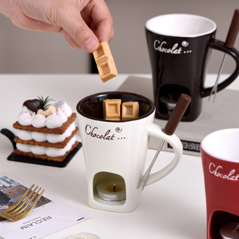 Fondue Pot Ceramic - ฟองดูแก้วชีสเนยละลายหม้อเนยเครื่องทําความร้อนถ้วยกาแฟส้อมช็อกโกแลตละลายถ้วยสําหรับ Candy Tapas ขนมขนมขบเคี้ยว