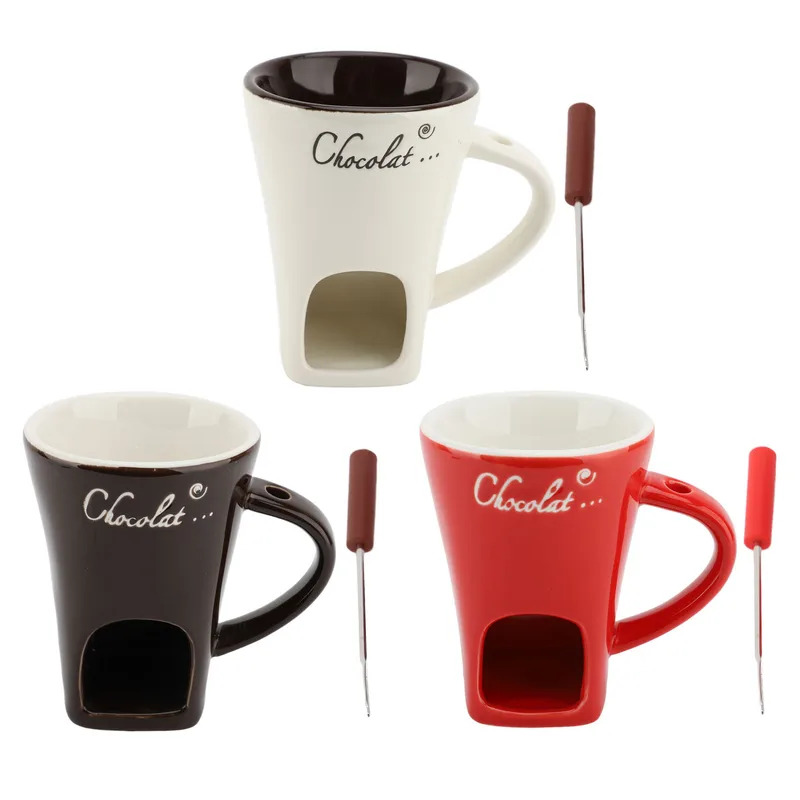 Fondue Pot Ceramic - ช็อกโกแลตละลายฟองดูแก้วเซรามิคเนยอุ่นหม้อช็อกโกแลตละลายอุปกรณ์ส้อมสําหรับห้องครัว