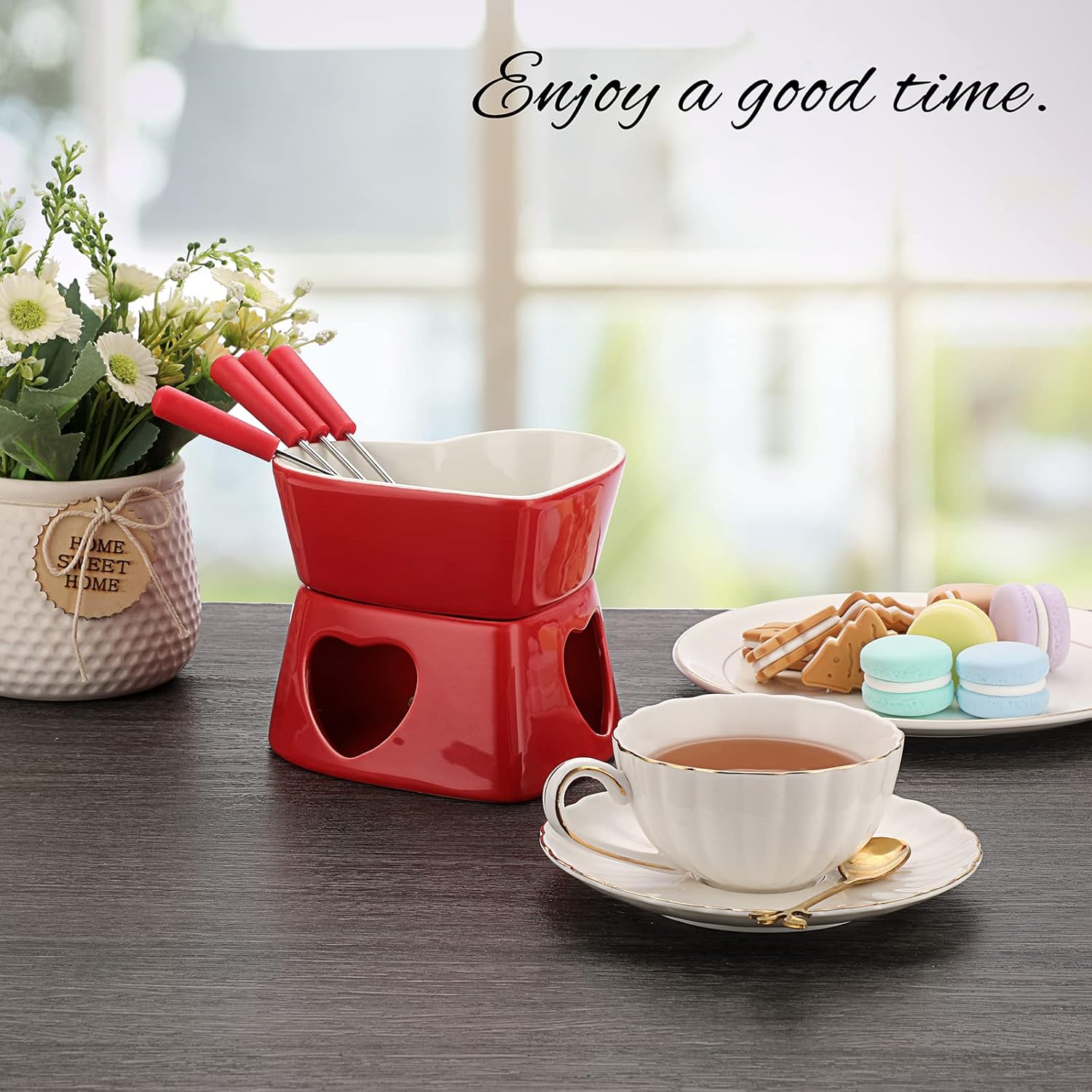 ชุดหม้อฟองดูเซรามิครูปหัวใจขนา - Fondue Pot Ceramic บทวิจารณ์และราคา