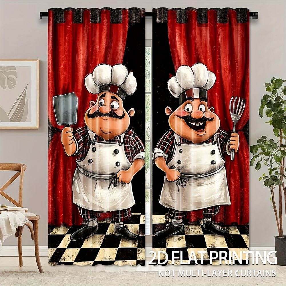 2pcs Chef Kitchen Curtains - F - Home Cooking Youtube บทวิจารณ์และราคา