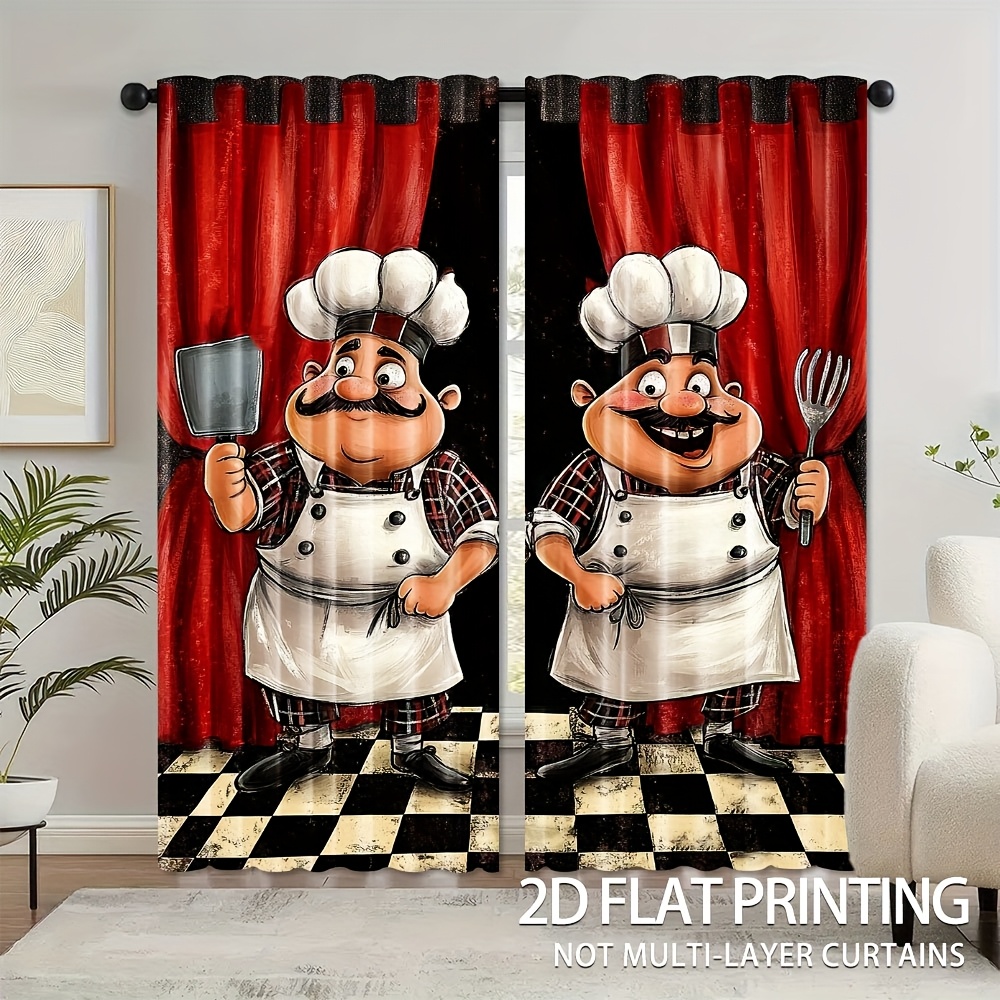 2pcs Chef Kitchen Curtains - F - Home Cooking Youtube บทวิจารณ์และราคา