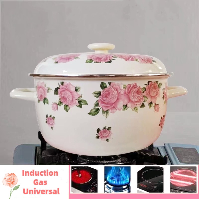 กระทะสองใบเคลือบดอกกุหลาบสีชมพ - Fondue Pot Ceramic บทวิจารณ์และราคา